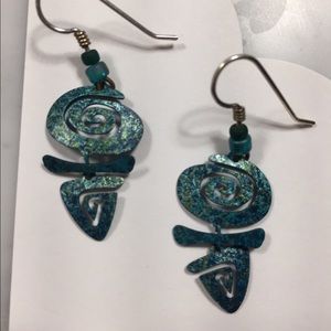 Green metal earrings